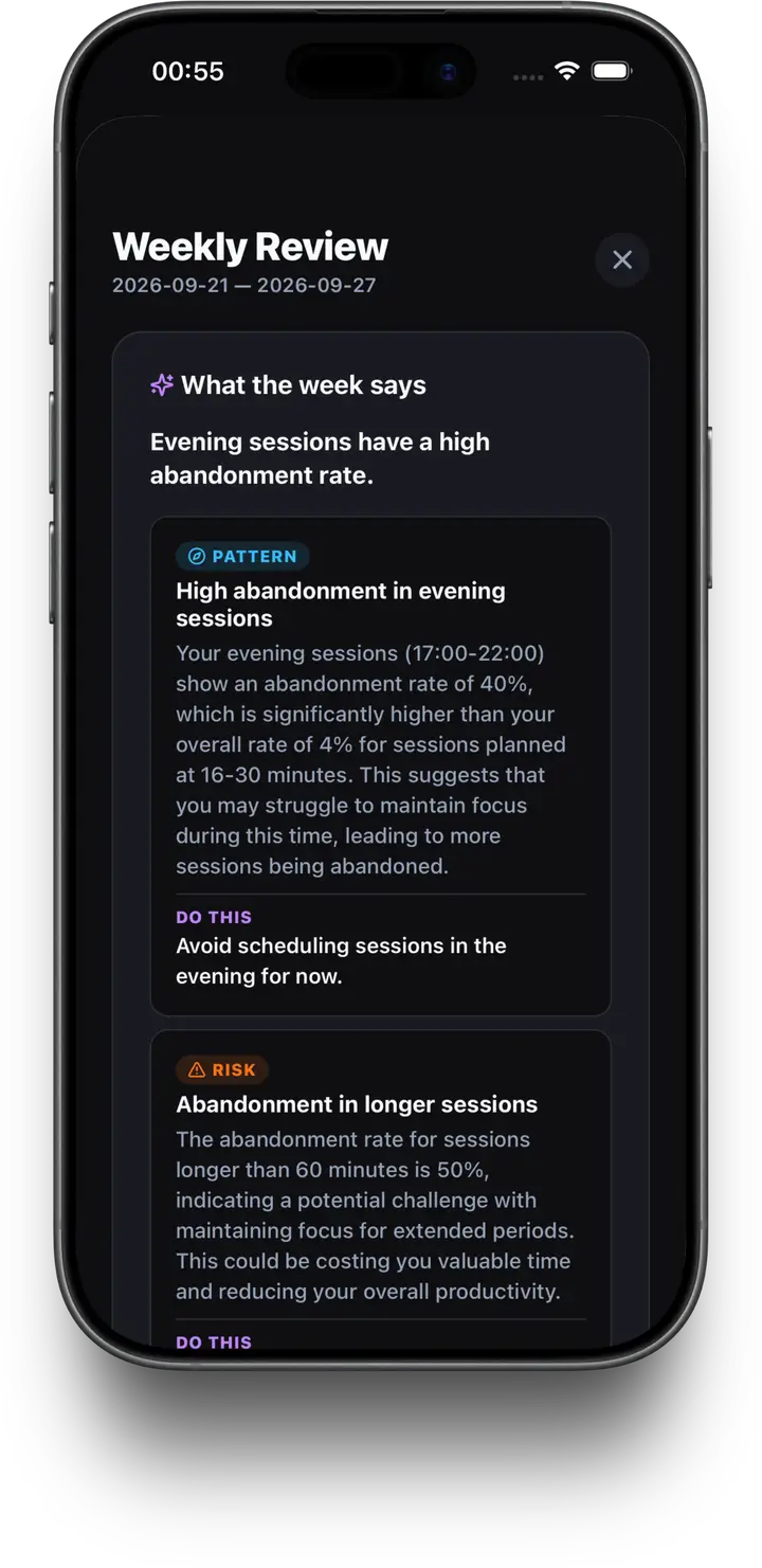 Focus Aura — weekly review with personal insights