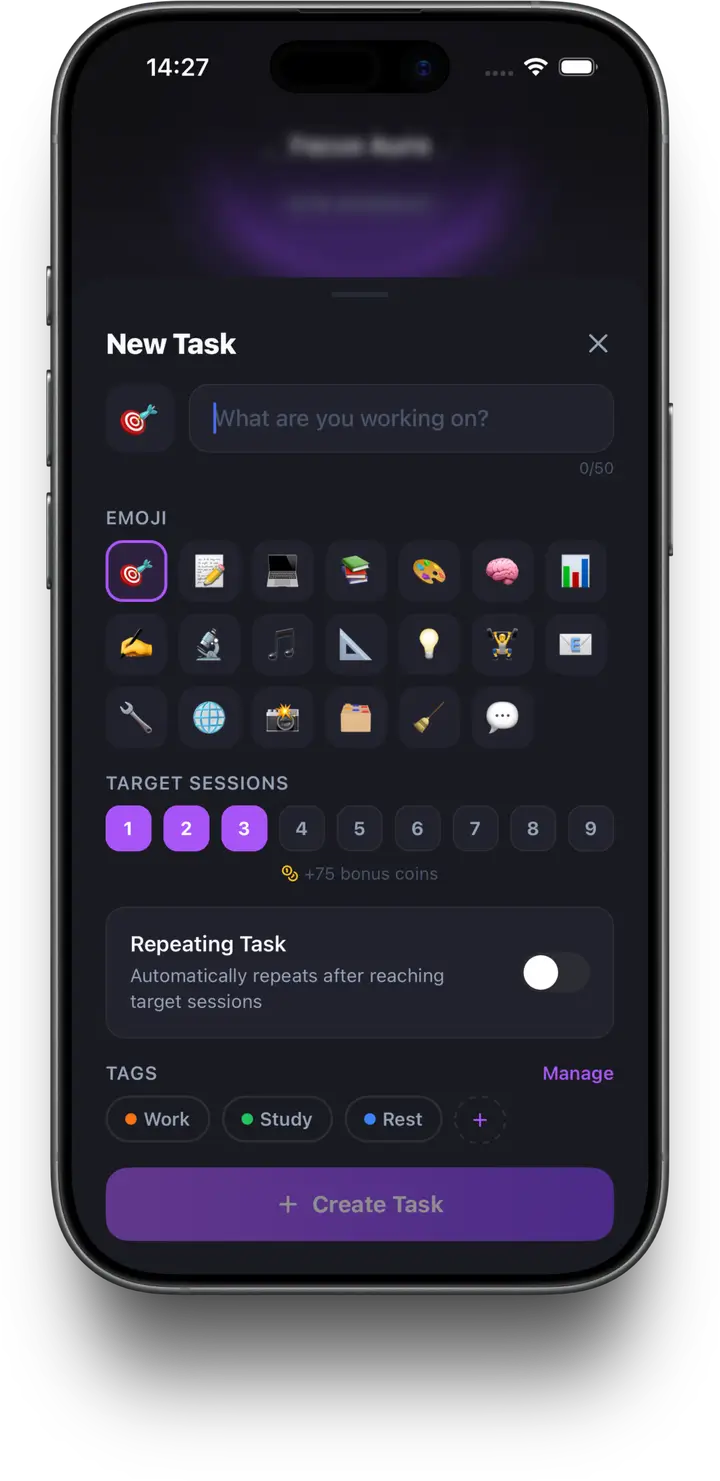 Focus Aura — task creation with tags